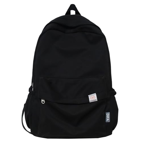Cute Aesthetic Backpack Y2K Simple Solid Color Kawaii Backpacks Travel Laptop Backpack (Black) - color: Black
