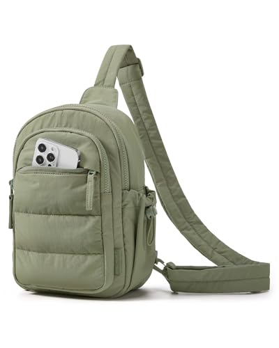 BAGSMART Small Sling Bag for Women, Puffer Crossbody Bag Purses Hobo Handbag Fanny Packs for Travel Hiking - color: Olive