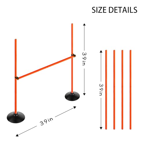 Orange Adjustable Height Agility Hurdle Set Multi-Function Soccer Trainning Pole Set Coaching Sticks with Rubber Base - color: 3.3 FT, style: Pack of 3