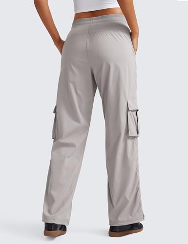 CRZ YOGA Lightweight Cargo Casual Pants for Women 30" - Ruched Straight Leg Travel Athletic Hiking Joggers - color: Dark Chrome, size: X-Small