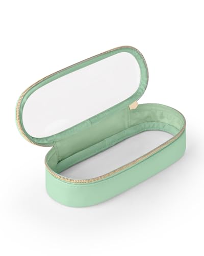 Soimeat Clear Travel Makeup Brush Holder, Leather Makeup Brush Toiletry Bag, Portable Cosmetic Brush Case, Transparent Waterproof Makeup Brush Storage Bag, Mint Green - color: Mint Green, size: Small
