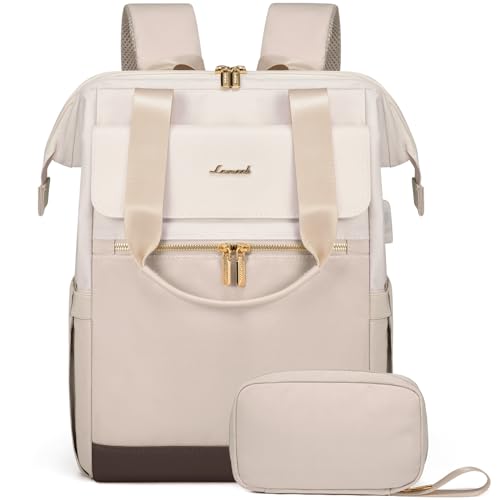 LOVEVOOK 17.3 Inch Laptop Backpack for Women, Large Capacity Travel Backpack with Organizer Bag, Waterproof Carry on Backpack Purse Work Bag with USB Port for Teacher Nurse, Beige-Nude - color: Beige - Nude, size: 17.3 Inch - 2pcs