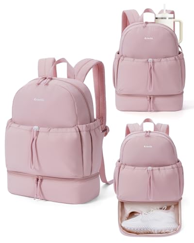 Ceneda Gym Backpack for Women, Cute Gym Bag with Shoe Compartment, Wet Pocket & Cup Holder, Puffer Dance Cheer Backpack - color: Pink, style: Taslon