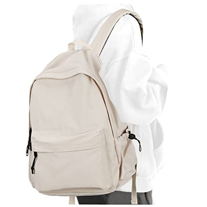 Beige School Backpack for Girls Water Resistant High School Book Bag Simple Backpack for Teens Boys Girls, Lightweight Middle School Back Pack Daypack - color: Beige