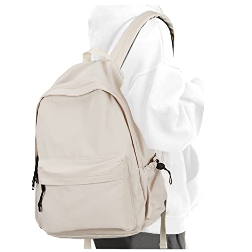 Beige School Backpack for Girls Water Resistant High School Book Bag Simple Backpack for Teens Boys Girls, Lightweight Middle School Back Pack Daypack - color: Beige