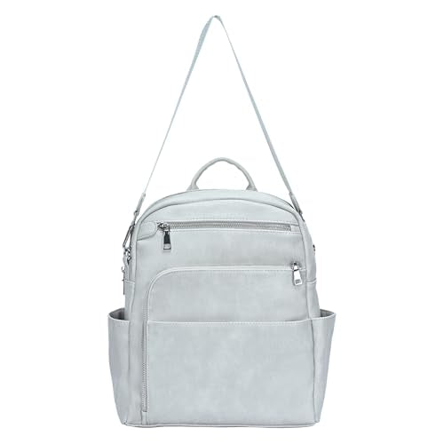 MMS Brands Antik Kraft Willa Vegan Leather Backpack (Grey) | Convertible Backpack Purse for Women | Vegan Leather Shoulder Bag | 13" L x 4" W x 14" H - color: Grey (Vegan Leather), size: Medium
