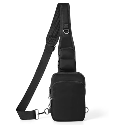 Anti-Theft Crossbody Sling Bag, RFID Blocking, Zipper Lock, Small - color: Black
