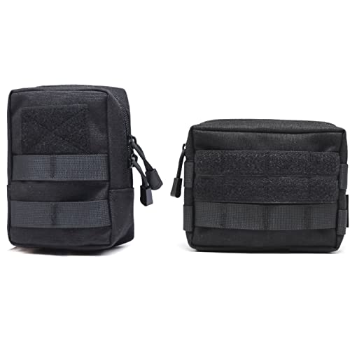 Azarxis Molle Pouches, Tactical Compact EDC Small Utility Pouch Waist Bags Sundries Storage Admin Organize Gear Gadget for Military Backpack - color: #04 Black - 5.91"x4.33" + 6.49"x4.53" - 2 Pack