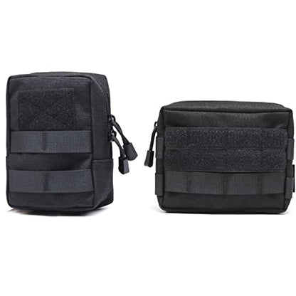 Azarxis Molle Pouches, Tactical Compact EDC Small Utility Pouch Waist Bags Sundries Storage Admin Organize Gear Gadget for Military Backpack - color: #04 Black - 5.91"x4.33" + 6.49"x4.53" - 2 Pack