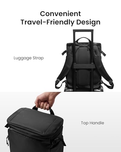 tomtoc 23L-28L Expandable Travel Backpack, Underseat Flight Approved Personal Item for Ryanair Southwest Frontier JetBlue, Lightweight Carry-on Luggage, Water-resistant Business Rucksack Weekender Bag - color: Black