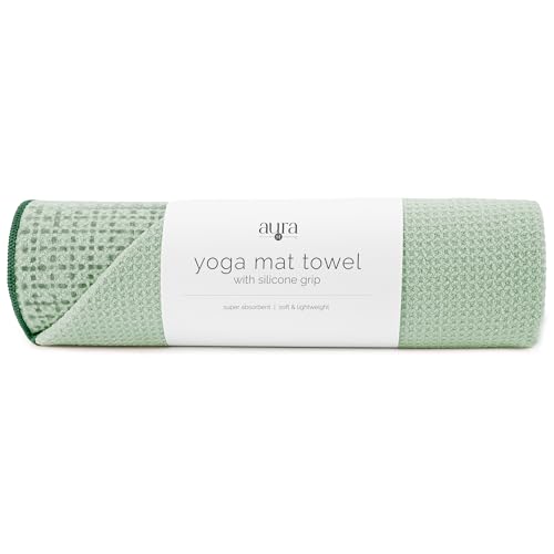 S&T INC. Aura Yoga Mat Towel with Non-Slip Grip, Enhanced Silicone Grip, Soft and Absorbent for Gym, Pilates, and Hot Yoga Mat, 1 Pack, 24 inches x 72 inches, 340GSM, Sage Green - color: Green