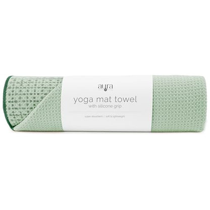 S&T INC. Aura Yoga Mat Towel with Non-Slip Grip, Enhanced Silicone Grip, Soft and Absorbent for Gym, Pilates, and Hot Yoga Mat, 1 Pack, 24 inches x 72 inches, 340GSM, Sage Green - color: Green