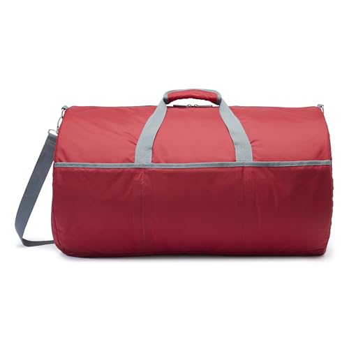 Amazon Essentials 25-inch Foldable Packable Nylon Duffel Bag for Travel and Sports with Multiple Zippered Pockets, 35 lb Weight Capacity, Collapsible for Easy Storage, Red - color: Red, size: 25 inches