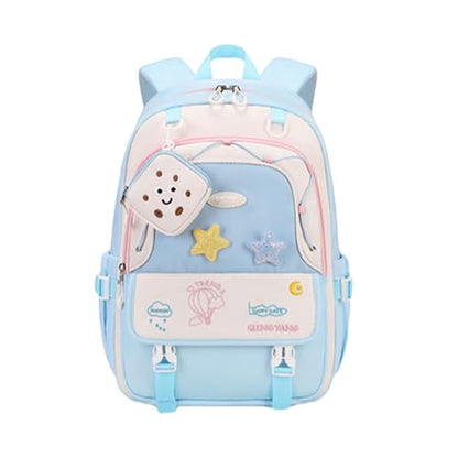 Girls Backpack Cute Star Bookbag for Elementary Middle School Kids Teens Kawaii Book Bag Preppy Y2k Aesthetic Back Pack 6-8 8-10 10-12 (Blue) - color: Blue