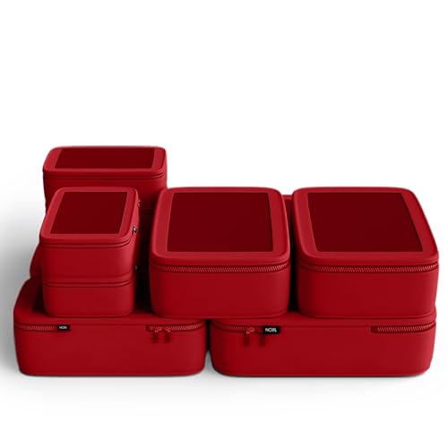 NOBL Travel Compressible Packing Cubes Set, 6 Pieces Travel Packing Organizers, Compression Luggage Cubes for Suitcases & Carry On, Space Saving - Cherry Red - color: Cherry Red
