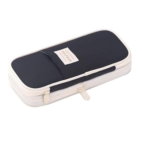 Arnuixty Large Storage Pencil Case Pen Bag with Zipper Big Capacity Pouch Organizer for Office Travel Holder Box - color: Dark Black