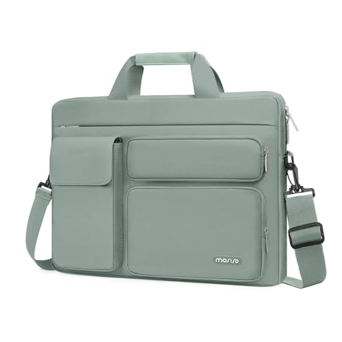 MOSISO Laptop Shoulder Bag 15.6 inch, 15-15.6 inch Computer Bag Compatible with MacBook Pro 16 inch, HP, Dell, Lenovo, Notebook with 2 Raised&1 Flapover&1 Horizontal Pocket&Handle&Belt, Antique Green - color: Antique Green, size: 16 inch