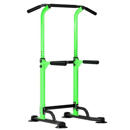 SogesPower Power Tower Dip Station Pull Up Bar for Home Gym Adjustable Height Strength Training Workout Equipment,Pull Up Bar Station - color: Green