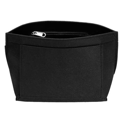 uxcell Purse Organizer Insert, Small Felt Handbag Organizer Bag Storage & Finishing Inner Bag Liner with Zipper for Chic Backpack Tote Shoulder Bags, Black - color: Black, size: Small