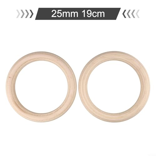 2Pcs Wood Gymnastics Rings Set, Solid Birch Wooden Training Rings for Adult Home Fitness Pull Ups Bodyweight Exercises Strength Training (25mm 19cm)