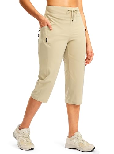 G Gradual Women's Capri Pants with 3 Zipper Pockets Lightweight Quick Dry Hiking Travel Capris Pants for Women Casual Summer - color: Khaki, size: Medium
