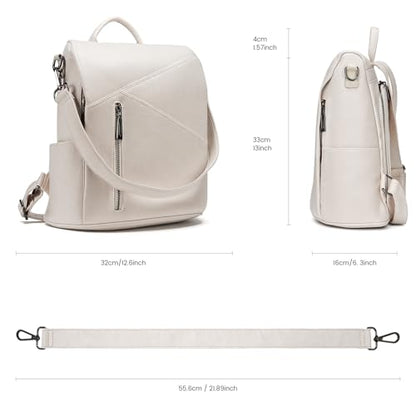 molshine Backpack,Fashion Casual Travel PU Leather Daypack Bag Shoulder Rucksack Handbags for Women HB041 - color: Beige