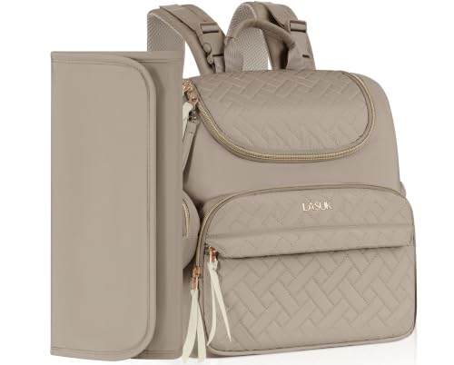 Diaper Bag Backpack, 22L Large Quilted Small Baby Bag with Changing Pad & Pacifier Case, Stroller Hooks, Easy-Access Baby Essential, Maternity Travel Backpack Unisex, Brown - color: Brown, size: Small