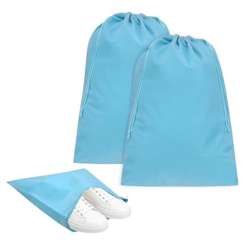 Cloth Shoe Bags for Travel, Flannel Pouch with Drawstring Closure Washable Breathable Cotton Fabric, 15.8x11.8" & 2 Pcs & Light Blue- Fit for (Men Women/Luggage/Storage) - color: Light Blue