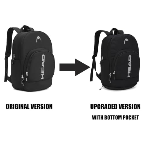 HEAD Gym Tennis Backpack for Men with Shoes Pocket Fits 15.6 inch Laptop - color: Black With Bottom Pocket