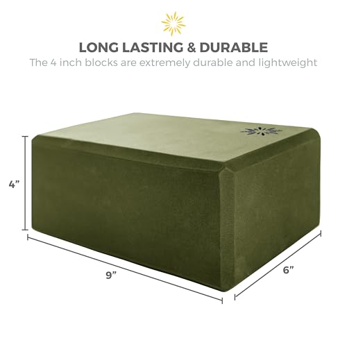 4" Yoga Block, 10 Pack Bulk EVA Foam Yoga Blocks, Firm and Supportive Yoga Brick, Balance Foam for Stretching, Pilates, and Workout, 4" x 6" x 9" - color: Olive