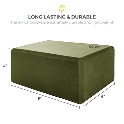4" Yoga Block, 10 Pack Bulk EVA Foam Yoga Blocks, Firm and Supportive Yoga Brick, Balance Foam for Stretching, Pilates, and Workout, 4" x 6" x 9" - color: Olive