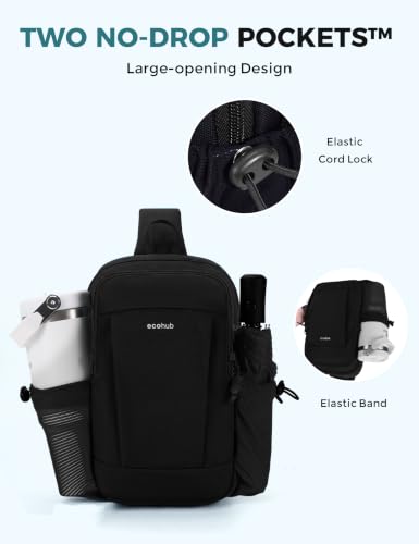 ECOHUB Small Crossbody Bags for Women Men, Anti-Theft RFID Blocking Sling Backpack with Sturdy SBS Zippers Water Resistant Chest Shoulder Bag Daypack with 9 Pockets Travel Work Hiking, Black - color: Small-black