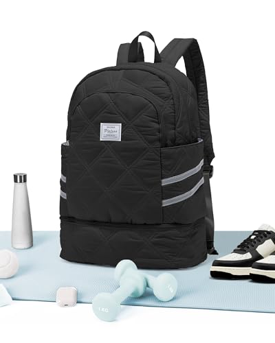 Gym Backpack for Women Men, Lightweight Gym Bag with Shoe Compartment, Water Resistant Sports Backpack with Wet Pocket, Large Capacity Cheer Backpacks for Girls, Black - color: F1-black