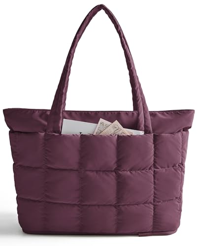 BAGSMART Expandable Tote Bag for Women, Puffer Work Tote Handbag, Quilted Carry On Bag for Travel Gym - color: Burgundy Bay, size: Large
