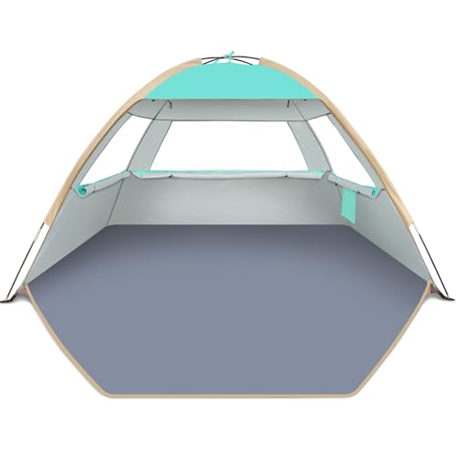 Gorich Beach Tent Sun Shelter for 3/4/6/8/10 Person with UPF 50＋ UV Protection, Lightweight & Easy Setup Beach Shade Canopy, Portable Beach Shade Tent Beach Cabana - color: Turquoise, size: 8 Person