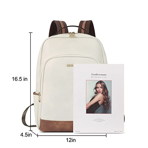 CLUCI Leather Backpack for Women 15.6 inch Laptop Backpack Purse Computer Backpack for Travel Airplane Casual Daypack Beige with Brown - color: Beige With Brown