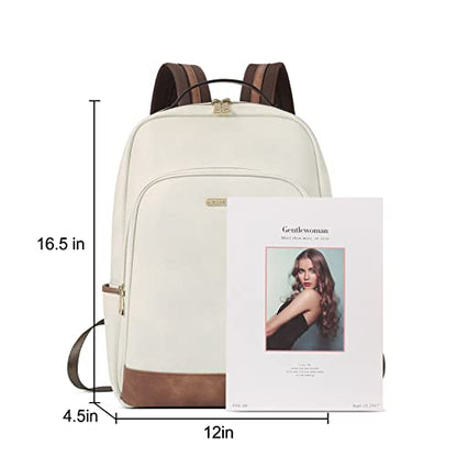 CLUCI Leather Backpack for Women 15.6 inch Laptop Backpack Purse Computer Backpack for Travel Airplane Casual Daypack Beige with Brown - color: Beige With Brown