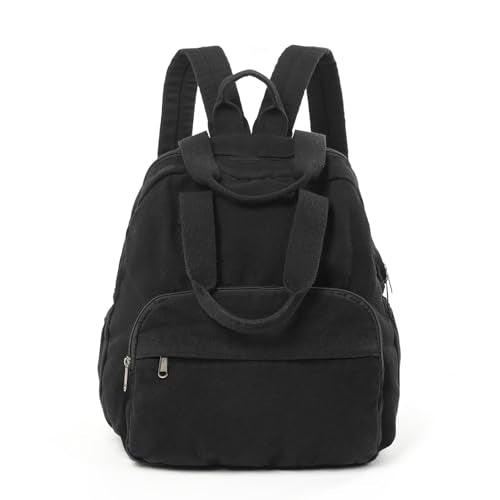 MaxxCloud Unisex Casual Canvas Laptop Backpack,Lightweight Work Daypack Travel Bag,Men Women Top Handle Rucksack - color: Black