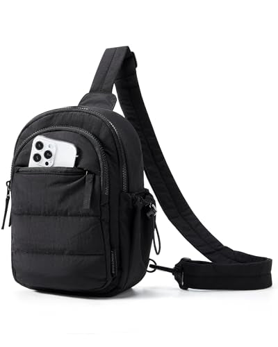 BAGSMART Small Sling Bag for Women, Puffer Crossbody Bag Purses Hobo Handbag Fanny Packs for Travel Hiking - color: Black
