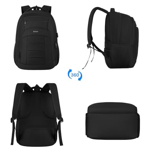 BIKROD Travel Laptop Backpack for Men and Women, Black School Backpacks for Teen Boys and Girls, Water Resistant Back Pack, Business Sturdy Computer Bag - size: 15.6 Inch