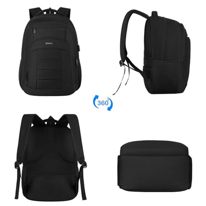 BIKROD Travel Laptop Backpack for Men and Women, Black School Backpacks for Teen Boys and Girls, Water Resistant Back Pack, Business Sturdy 17.3 Inch Computer Bag - size: 17.3 Inch