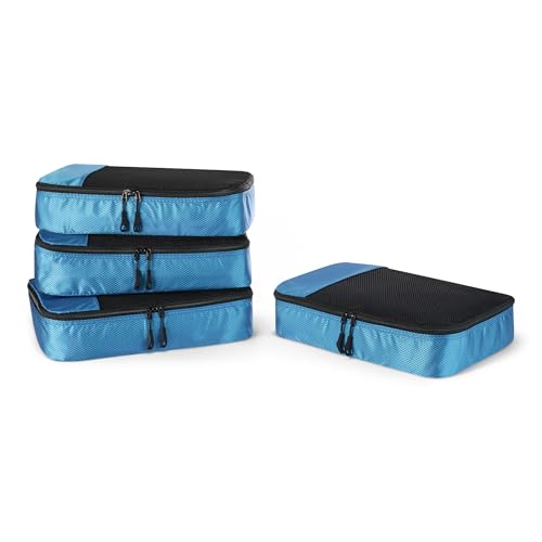 Amazon Essentials 4-Piece Packing Cubes Travel Accessories Set, Luggage Organizer with Double Zipper, Mesh Top, Space-Saving, Medium, Sky Blue (Previously Amazon Basics) - color: Sky Blue, size: 4 x Medium