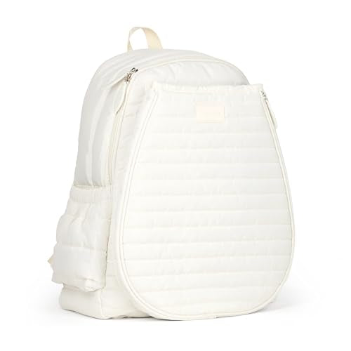 Ame & Lulu Game On Tennis Backpack - Contains Padded & Adjustable Straps - Two Exterior Water Bottle Pockets - color: Winter White Puffer