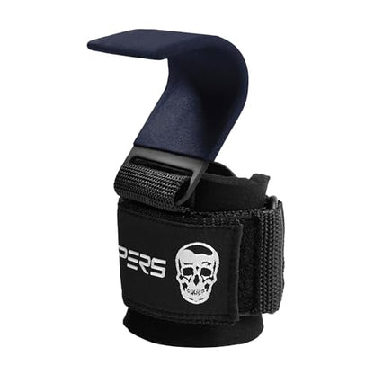 Gymreapers Weight Lifting Hooks (Pair), Heavy Duty Power Wrist Straps Hand Grip Support For Deadlifts, Pull Ups, Shrugs - Gym Gloves For Men and Women - color: Navy