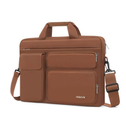 MOSISO Laptop Shoulder Bag 15.6 inch, 15-15.6 inch Computer Bag Compatible with MacBook Pro 16 inch, HP, Dell, Lenovo, Notebook with 2 Raised&1 Flapover&1 Horizontal Pocket&Handle&Belt, Caramel Brown - color: Caramel Brown, size: 16 inch