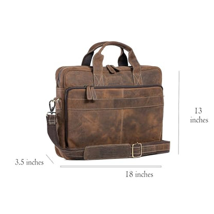 Leather briefcase 18 Inch Laptop Messenger Bags for Men and Women Best Office briefcase Satchel Bag - color: Distressed Tan