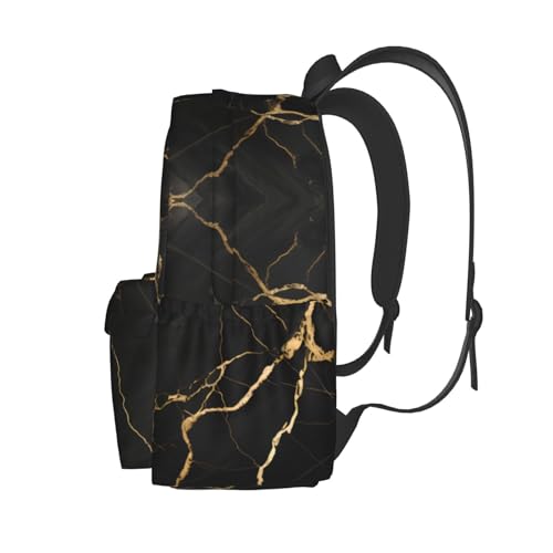 cfpolar 17 Inch Backpack Black & Gold Marble Art Laptop Bag Shoulder Bag School Bookbag Casual Daypack For Boys Girls - color: B94-black & Gold Marble