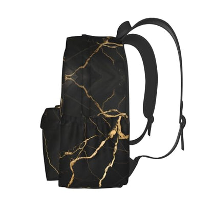 cfpolar 17 Inch Backpack Black & Gold Marble Art Laptop Bag Shoulder Bag School Bookbag Casual Daypack For Boys Girls - color: B94-black & Gold Marble