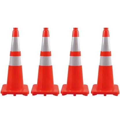 4 Pack 28" Traffic Cones – Durable Orange PVC Safety Cones with Reflective Collars for Parking, Construction, Roadwork & Driving Practice - size: 28 inch -4Pack