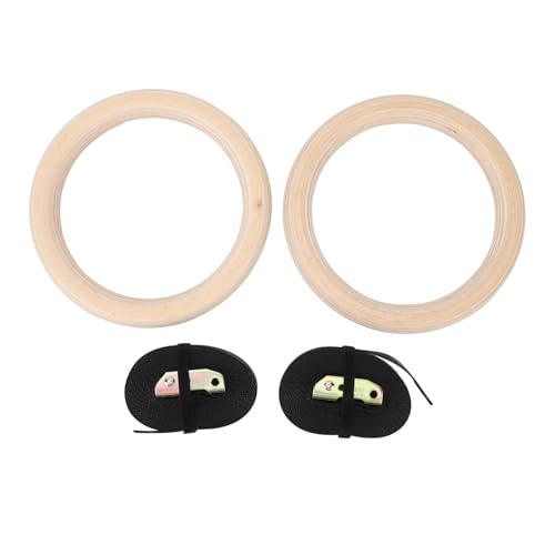 Wooden Gymnastics Rings Set, Birch Pull Up Rings for Strength Training, Bodyweight Fitness Workout Gym Equipment with Adjustable Straps, Outdoor Exercise Rings for Men and Women